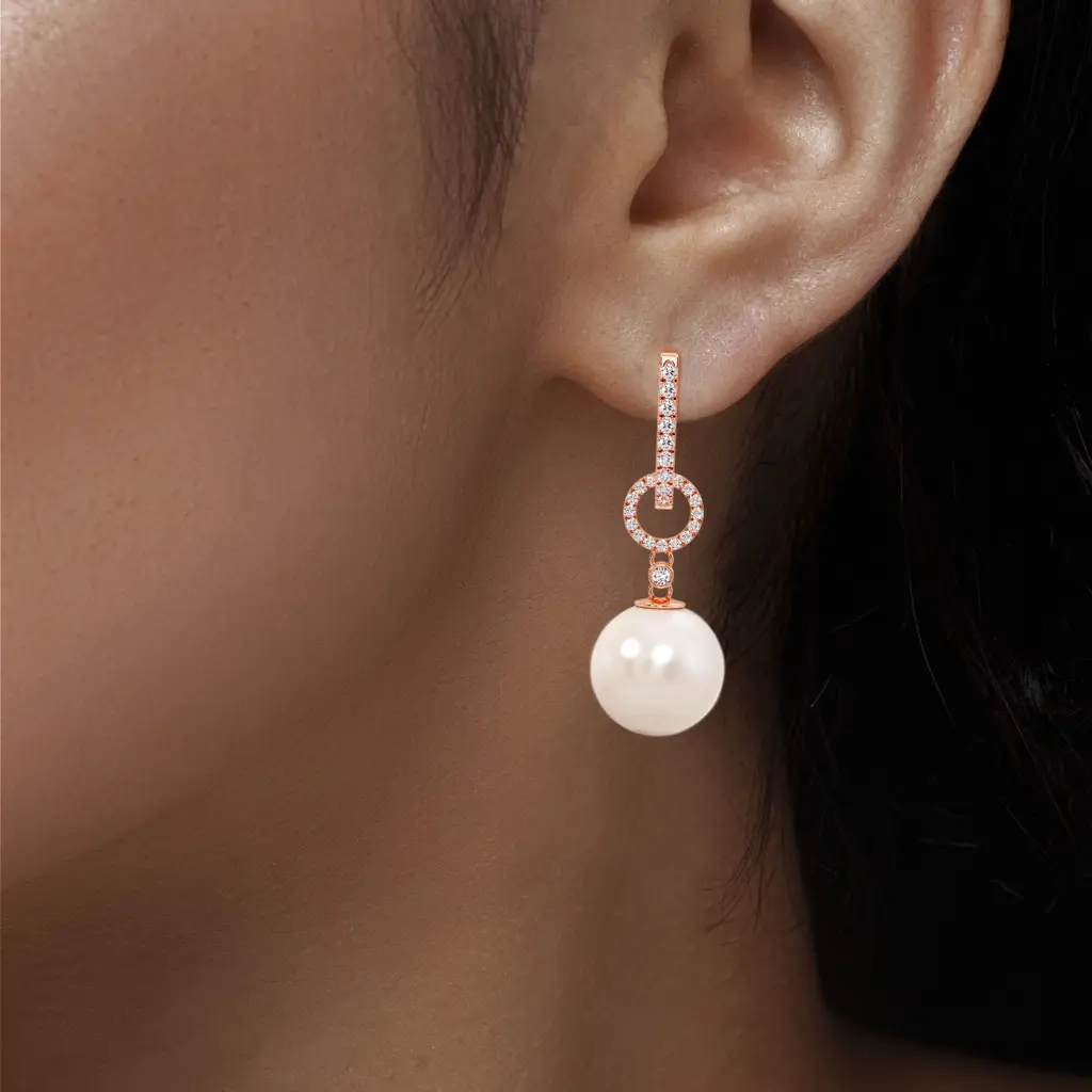 Pearl And Diamond Link Drop Earrings