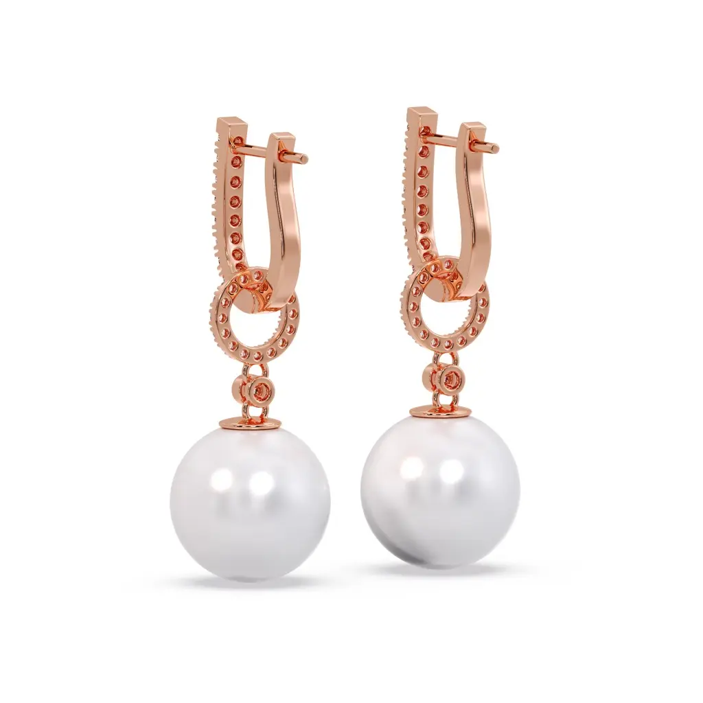 Pearl And Diamond Link Drop Earrings