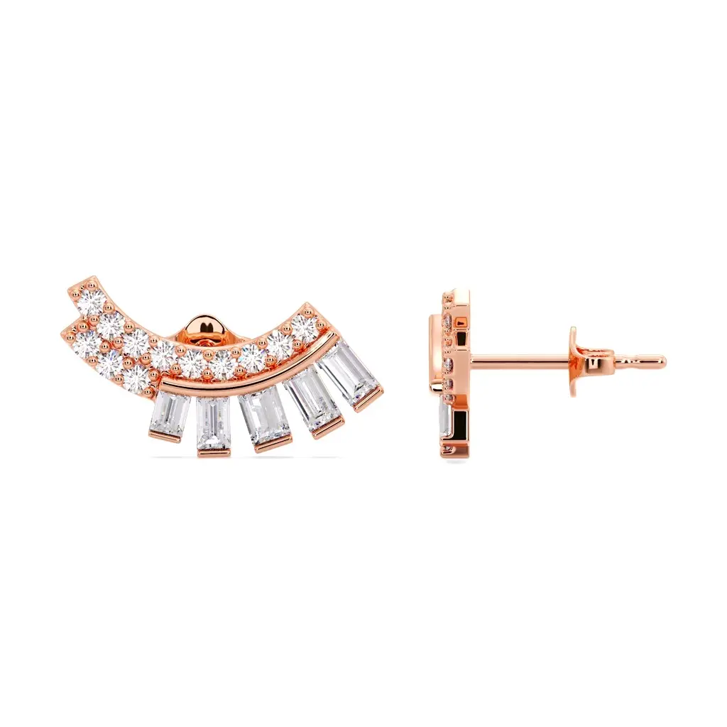 Curved Fan Climber Diamond Earrings